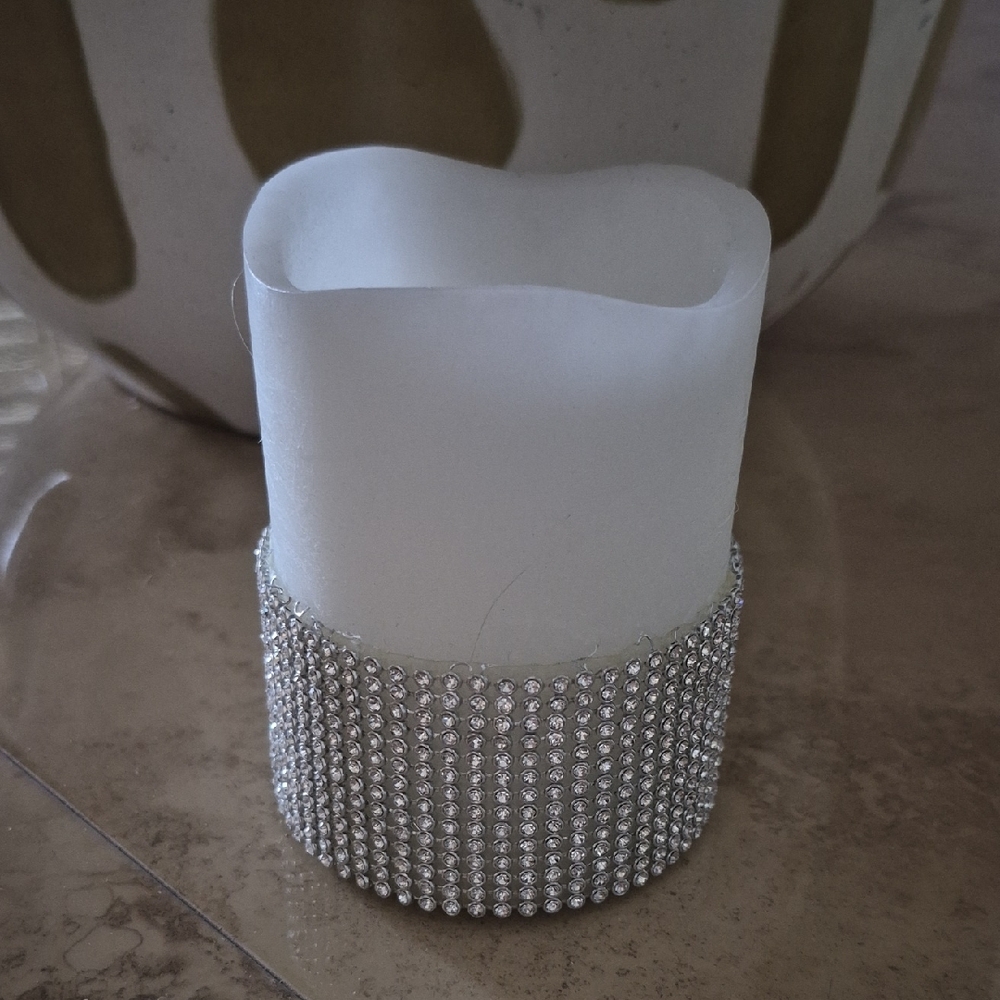Neiman Marcus Yellow LED Candle with Silver Detailing